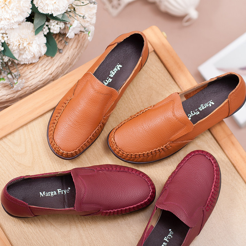 中老年人妈妈鞋单鞋一脚蹬女真皮软底舒适防滑透气平底深口软皮鞋,女鞋,深口单鞋,淘宝优惠券,粉丝福利购,淘宝优惠卷