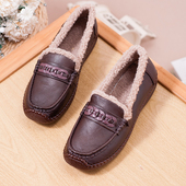 冬季 平底豆豆鞋 加绒保暖真皮棉鞋 妈妈鞋 毛毛鞋 外穿2025新款 乐福鞋