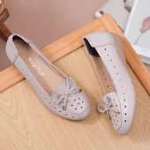 夏季 真皮镂空洞洞鞋 中老年妇女凉鞋 牛筋底妈妈鞋 百搭休闲平底皮鞋