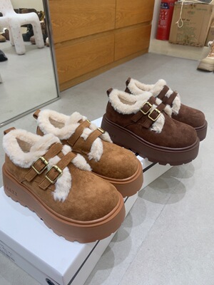 小个子雪地靴女6CM真皮厚底增高冬加绒毛毛勃肯棉鞋