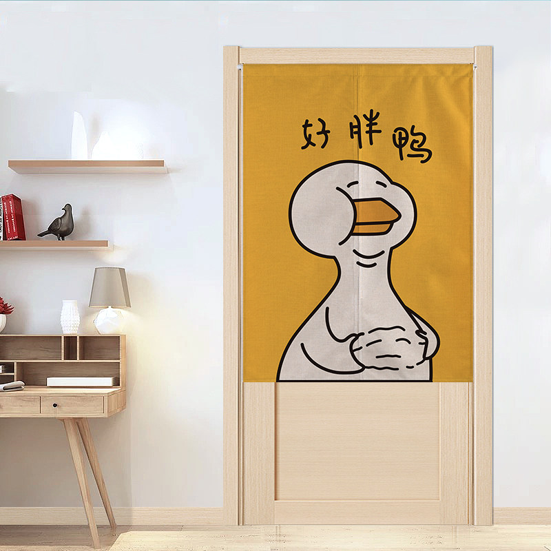 网红表情加油冲鸭子棉麻门帘隔断帘厕所布艺半帘挂帘免打孔可定制