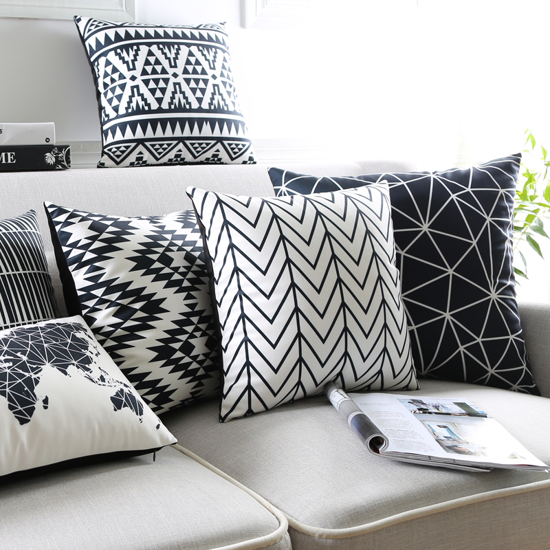 ins北欧风格几何条纹沙发抱枕绒面简约黑白靠垫样板房间抱枕定制|ruв категории домашний ткань, подушка/подушка - от Buy2taobao.com для оказания профессиональной услуги покупки агента Taobao