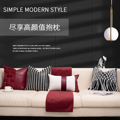红色高级感抱枕现代轻奢别墅客厅沙发靠枕样板房软装设计师配饰批