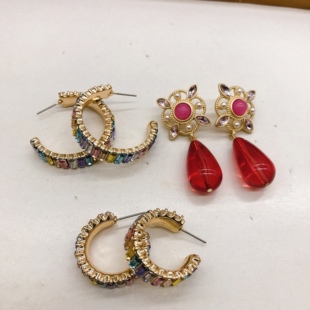 外贸原单树脂彩钻珍珠水滴合金夸张质感灵动新潮耳环耳饰H-635-3