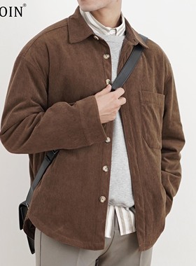 SHIJOIN原创FUNDAJOIN棕色灯芯绒夹克宽松200172夹棉衬衫休闲上衣