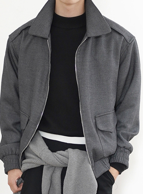 SHIJOIN原创 深灰色A2飞行员夹克短款外套重磅肌理感毛呢料200149
