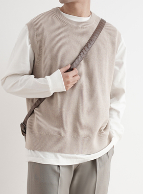 SHIJOIN原创FUNDAJOIN定染烟杏色圆领背心毛衣200413宽松针织衫潮