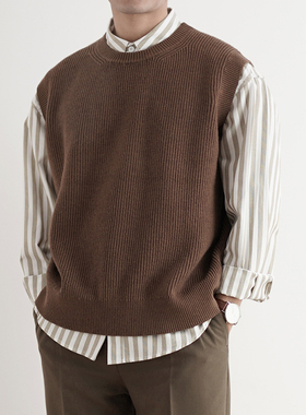 SHIJOIN原创FUNDAJOIN定染棕色圆领背心毛衣200412无袖宽松针织衫