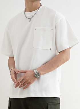 SHIJOIN原创 300克铆钉T恤重磅纯棉圆领宽松口袋设计夏新品200124