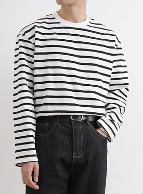 SHIJOIN新品条纹长袖t恤男士春秋季韩版潮流宽松圆领打底衫200104