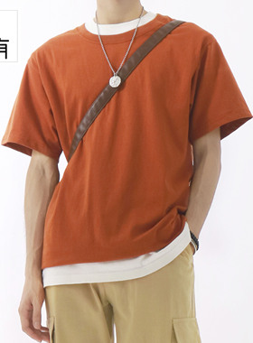 SHIJOIN时有Sometimes深橙色圆领短袖T恤纯棉柔软百搭亮色t200138