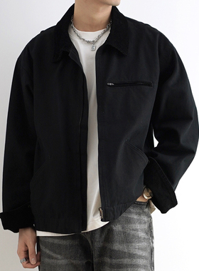 SHIJOIN短款黑色底特律工装夹克boxy卡哈特J97翻领复古200418A