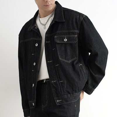 SHIJOIN活性染色黑色牛仔夹克