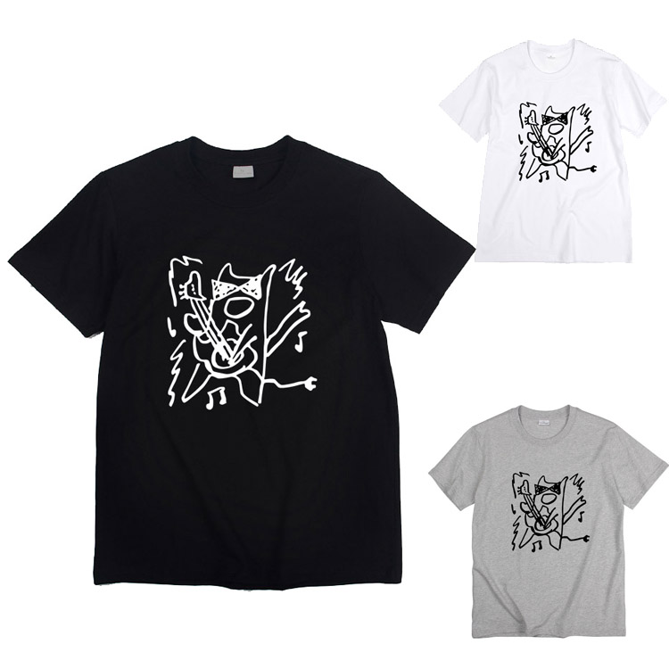 朋克摇滚猫咪ROCK不插电吉他soloT恤男女文艺小众潮纯棉短袖半袖
