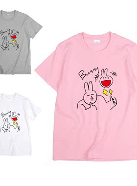 搞怪兔子bunny卡通动漫趣味ins恶搞男女情侣夏装圆领纯棉半袖短袖