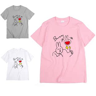 搞怪兔子bunny卡通动漫趣味ins恶搞男女情侣夏装圆领纯棉半袖短袖