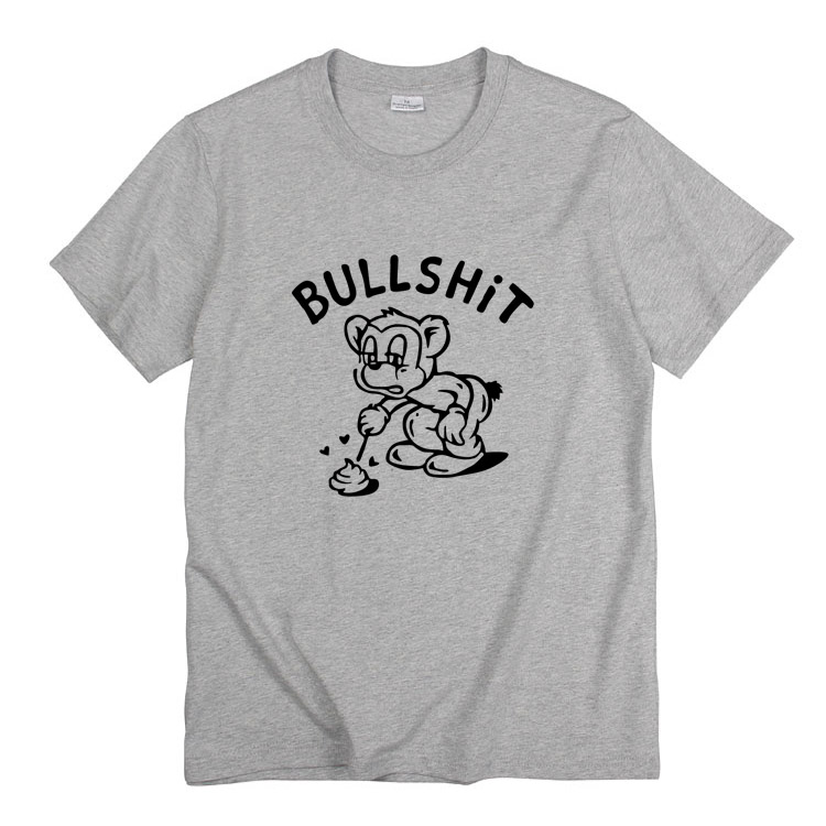 正肩复古恶搞bull shit趣味美式OOTD百搭休闲个性短袖男女情侣T恤