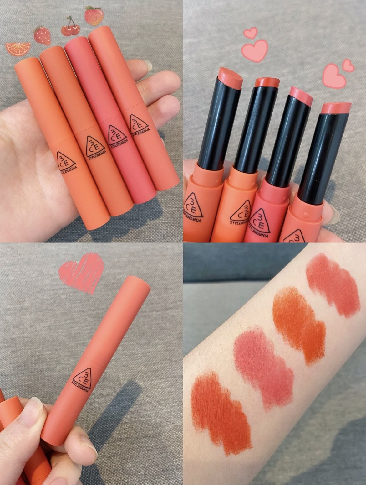 韩国3ce烟管口红001浅奶茶色slim唇膏哑光fluffy复古红姨妈plain