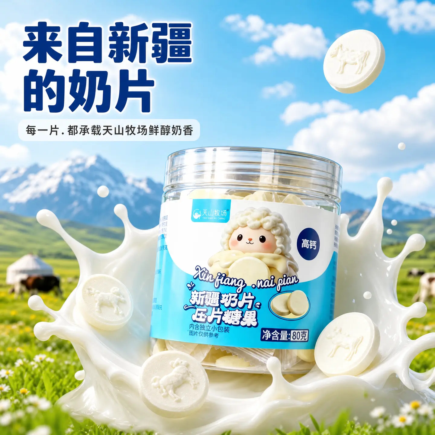 新疆特产知疆味奶片80g罐装独立包装高钙奶贝压片糖果即食奶制品