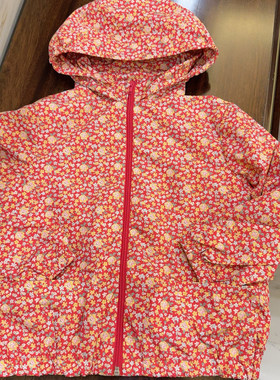 法单春秋新款女孩中小童红色碎花双层连帽风衣拉链衫外套 4-14岁