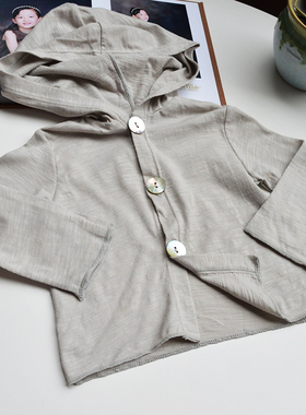 法单婴幼新生儿男女童全棉薄款长袖带帽上衣外出空凋衫1-6个月