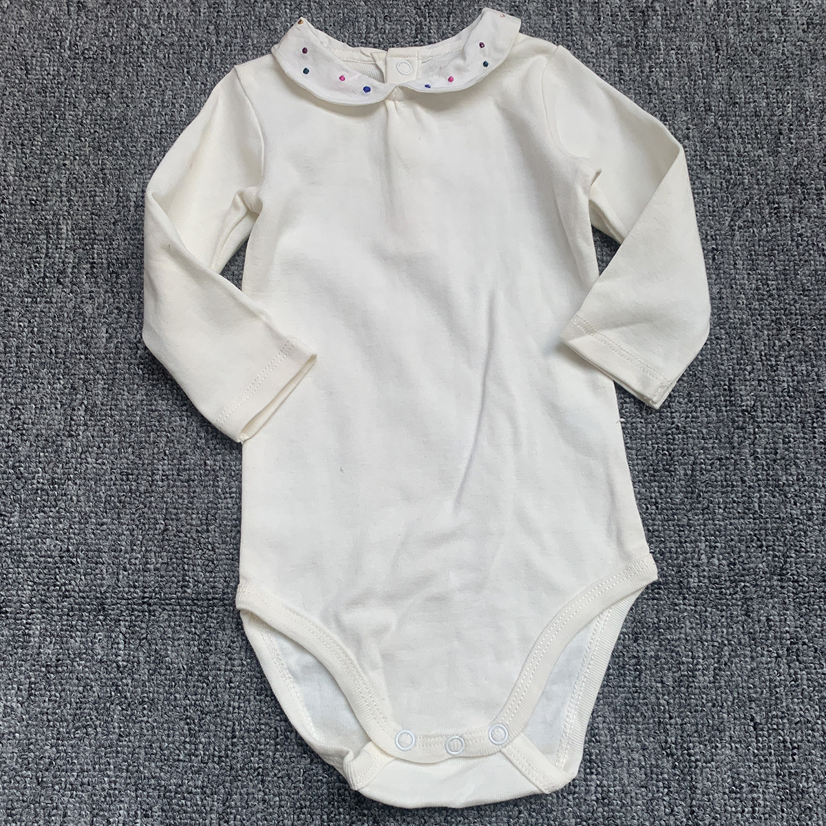 6M/67CM法单纯原初生婴儿女宝宝刺绣娃娃领长袖三角哈衣打底衫T恤