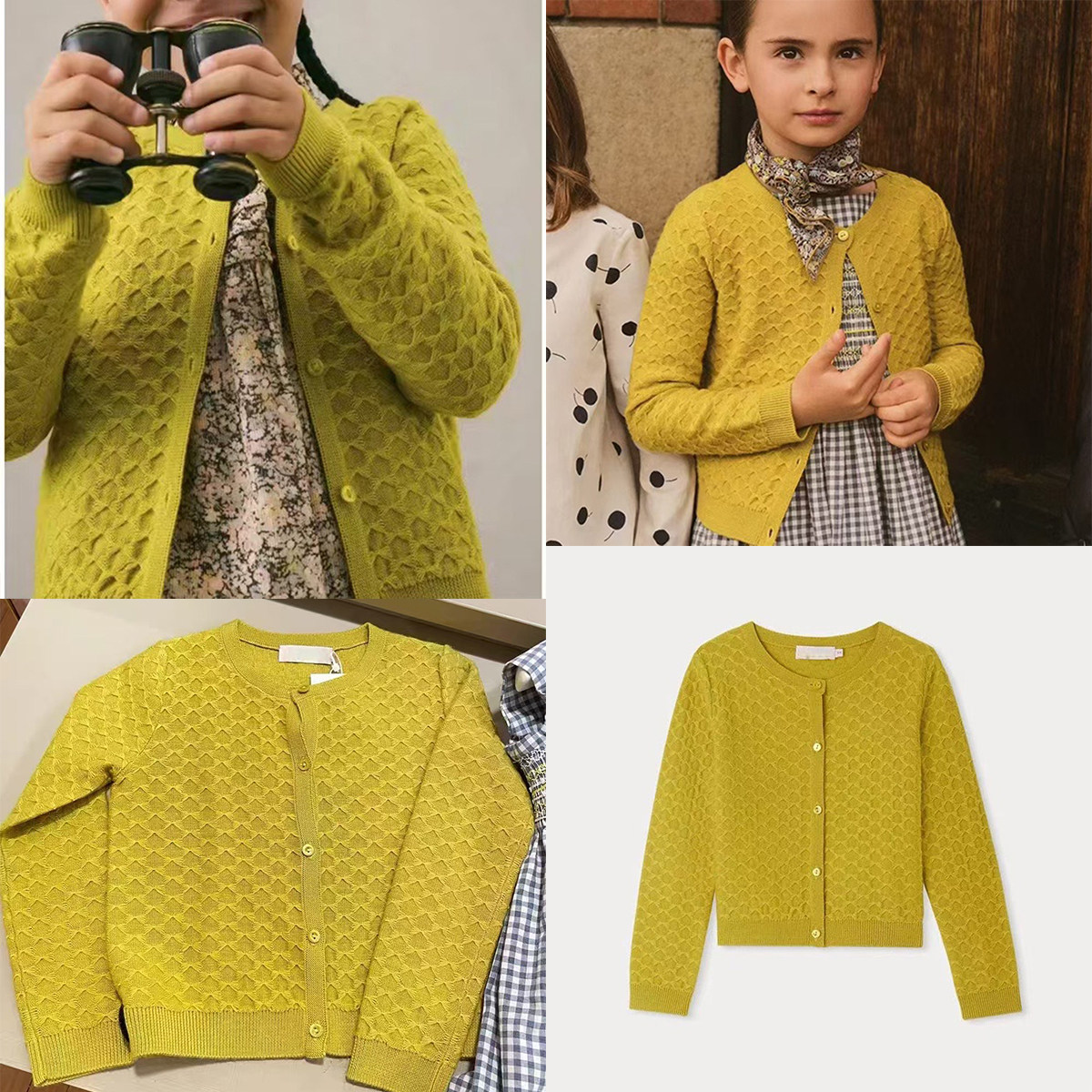 4-14岁 法系风春秋新款女孩中小童羊毛针织开衫毛衣罩衣外套上衣