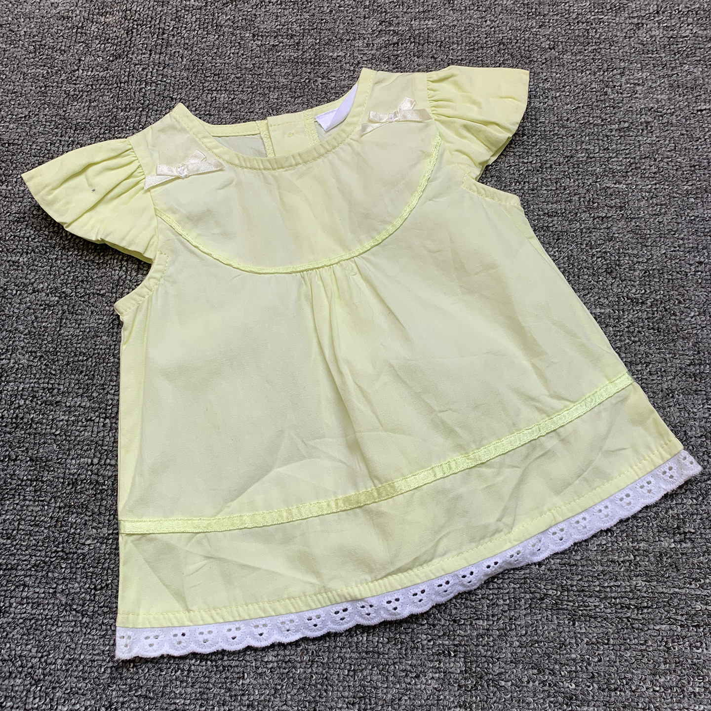 0-3个月 法单纯原初生新生婴儿女宝宝梭织棉蝴蝶结飞袖T恤衫上衣