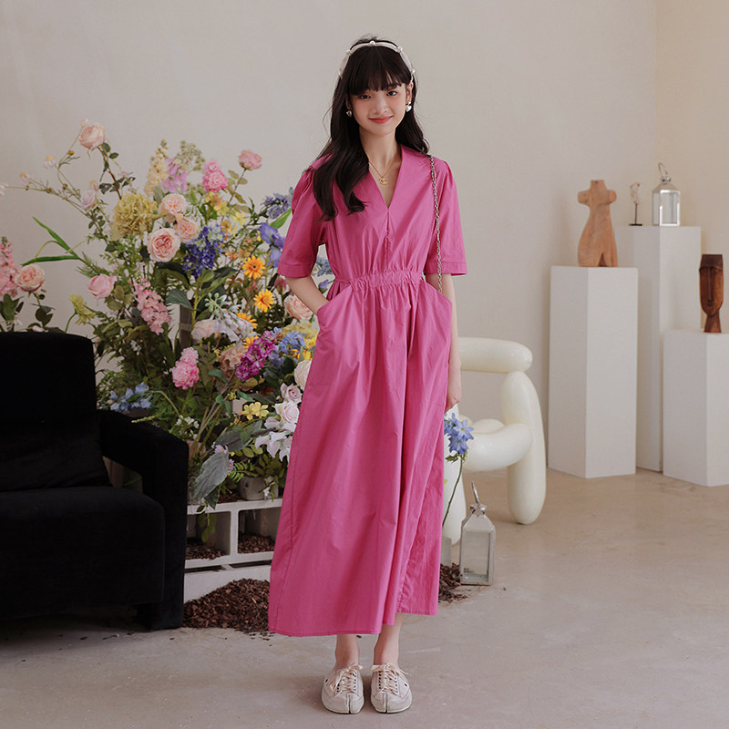 现货夏季新款树v领莓红中长款连衣裙949-P95K148,女装连衣裙,浙宝251