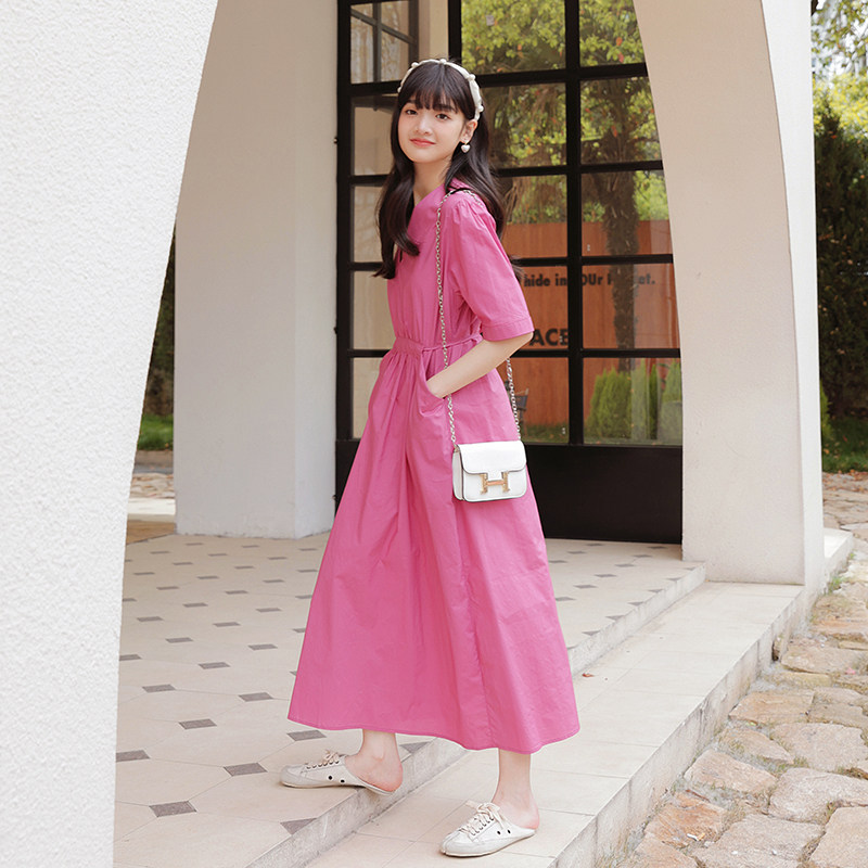 现货夏季新款树v领莓红中长款连衣裙949-P95K148,女装连衣裙,浙宝251