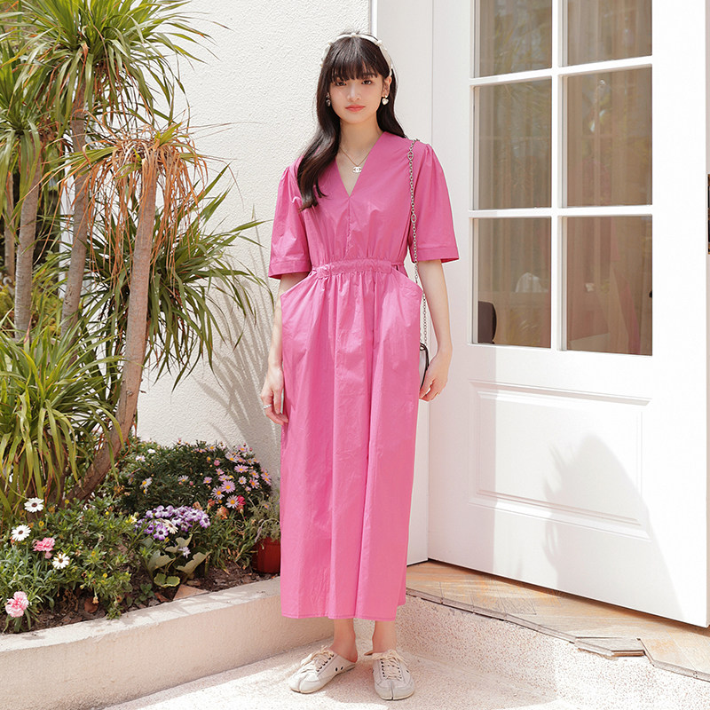 现货夏季新款树v领莓红中长款连衣裙949-P95K148,女装连衣裙,浙宝251
