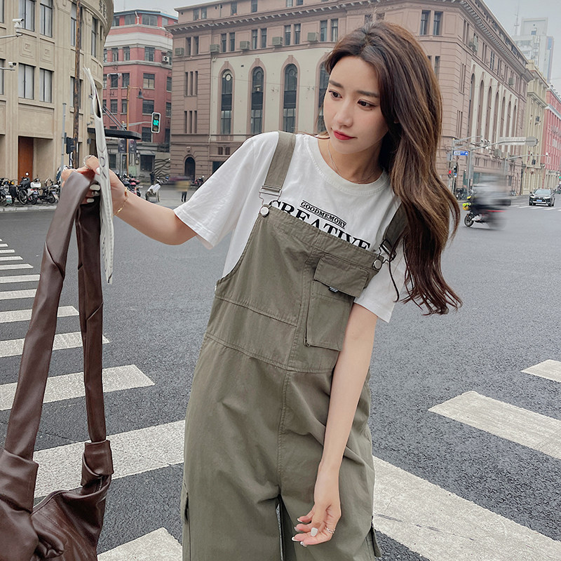 现货咸菜绿背带裤学生工装裤女176-P105K158,女装休闲裤,浙宝251