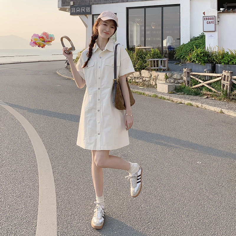 现货米白色衬衫连衣裙208-P105K158,女装连衣裙,浙宝251