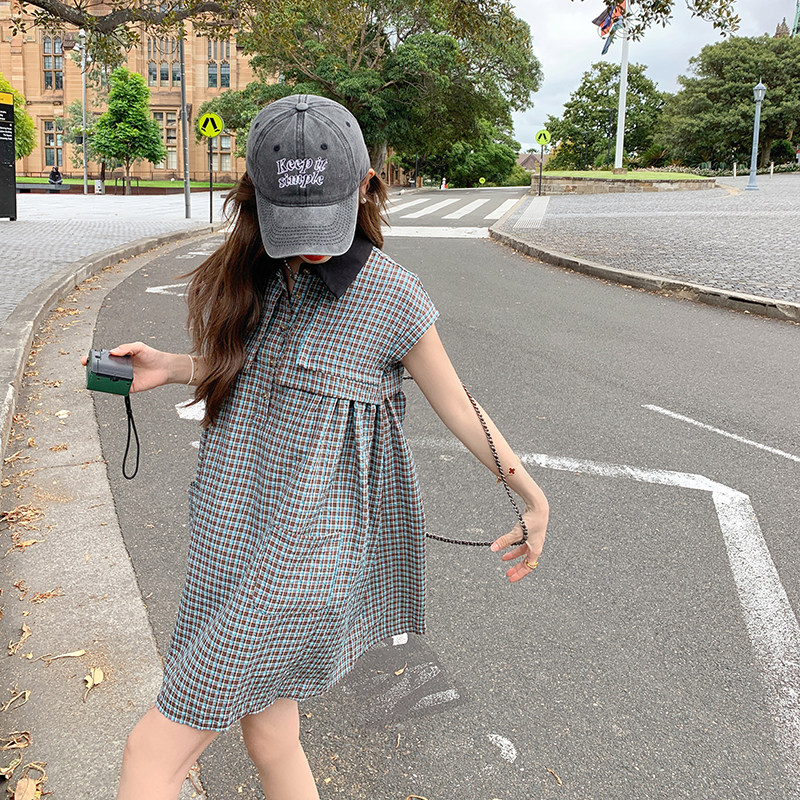 韩系俏皮减龄学院风格纹连衣裙女2025春秋季新款法式宽松显瘦短裙,女装连衣裙,浙宝251