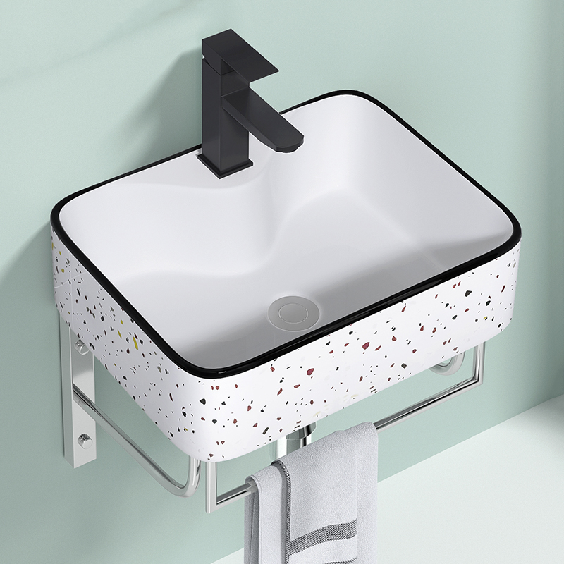 小户型陶瓷挂墙式洗手盆彩色挂盆