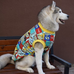 新款 大狗纯棉卡通背心阿拉斯加拉布拉多哈士奇金毛古牧秋田狗衣服