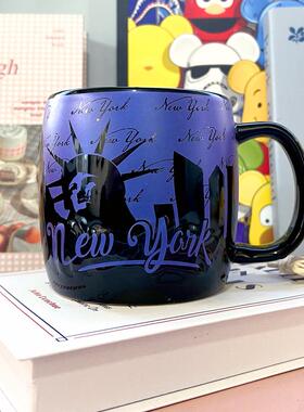 美国纽约NEWYORK自由女神立体浮雕城市旅游纪念磨砂高级紫色水杯