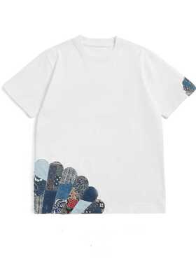 品牌5折 KAPITAL JAPA平田短袖T恤夏款日系潮牌拼接牛仔布男女日