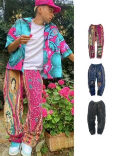 品牌5折 KAPITAL JAPA平田男女春秋冬宽松拼接民族风针织长裤日系