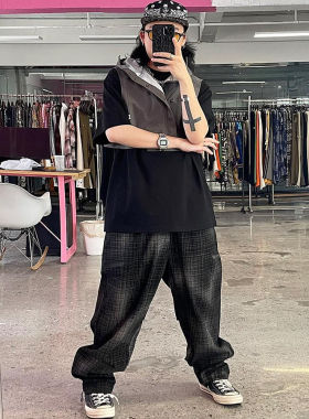 【品牌5折】KAPITAL JAPA平田休闲长裤春秋男女款格子哈伦小脚裤