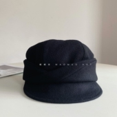 黑色帽子秋冬新款 帽帽家 张婧仪同款 羊毛呢复古褶皱鸭舌帽贝雷帽