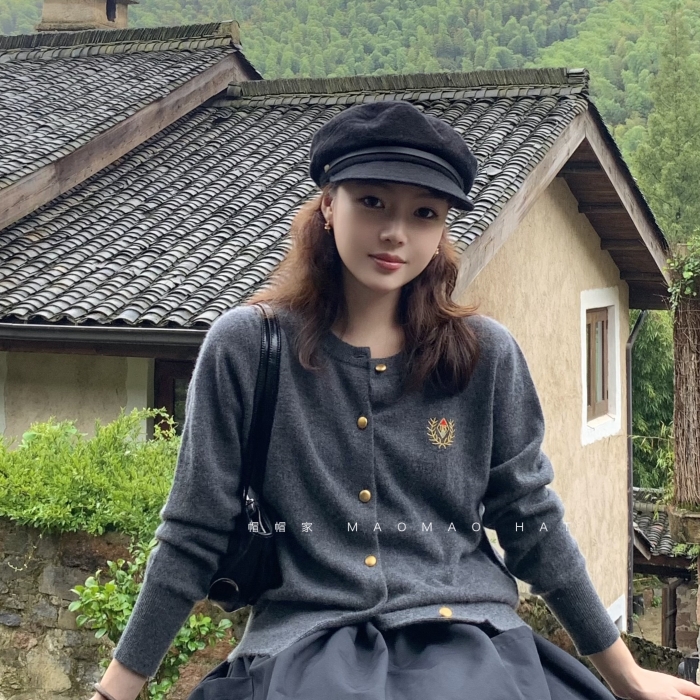 皮条铆扣报童帽日系秋冬羊毛呢