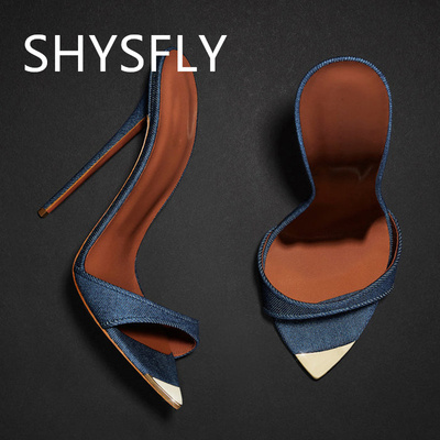 2023新款欧美时装凉鞋 牛仔布铁片细跟宴会鞋Sandals High Heels