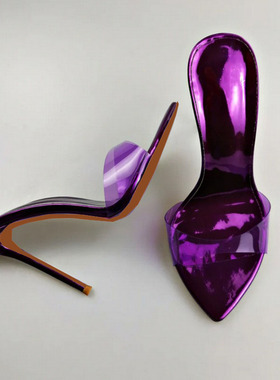 2025尖头时装凉鞋女夏季紫色凉鞋气质细跟高跟鞋sandals 12cm性感