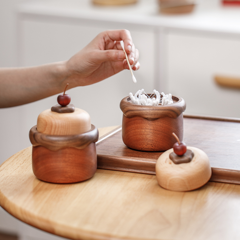 Joe的小作坊/实木蛋糕牙签筒棉签筒创意设计家用可爱牙签牙线收纳