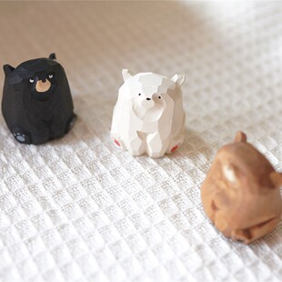 小作坊 小黑熊憨厚 木雕指尖小熊 北极熊搞怪 灰熊 可爱 Joe