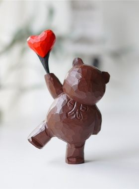 Joe的小作坊/送你一颗小心心小熊木雕桌面木摆件示爱新年礼物女生