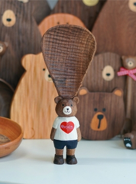 Joe /小熊黑胡桃木饭勺可站立日系手作家用结婚搬迁按时吃饭礼物