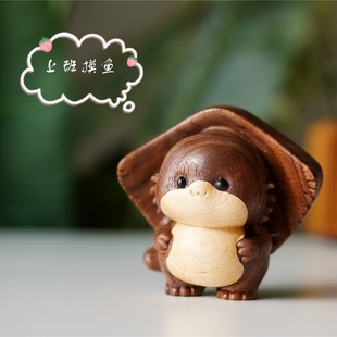 饰品家居客厅桌面上班摸鱼木质礼物 实木魔鬼鱼摆件可爱创意装