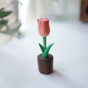 纯手工 开花郁金香小木雕摆件扩香木 北欧风情侣礼物 小作坊 Joe